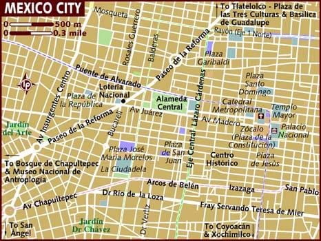 centro historico মেক্সিকো শহর মানচিত্র